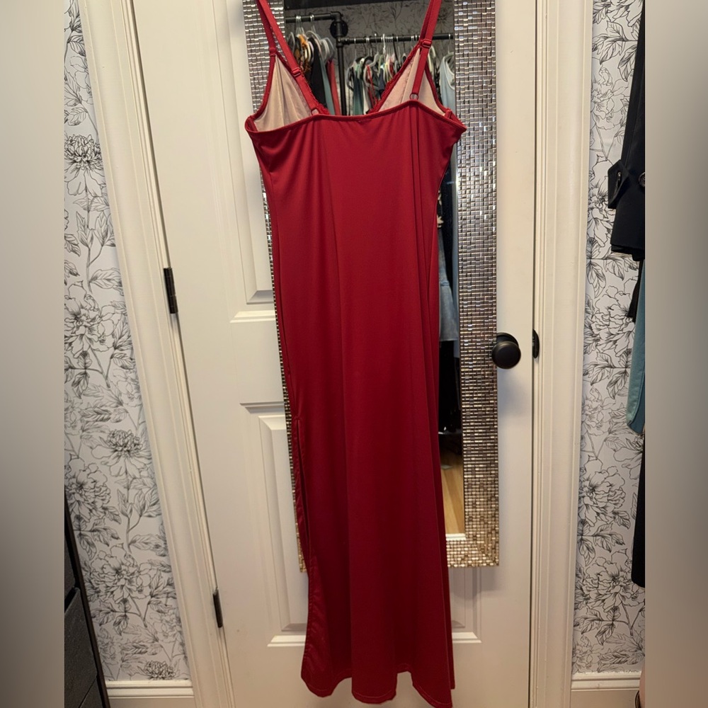 POPILUSH Shapewear⏳ Lace V Neck Side Slit Slimming Maxi Slip Dress NWT - Picture 6 of 8